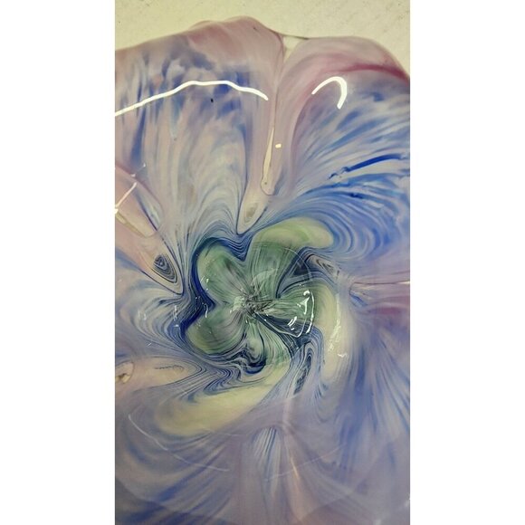 Handblown Glass Small Flower Vase With Multicolor Swirls & Petal-Shaped Rim - Picture 7 of 13